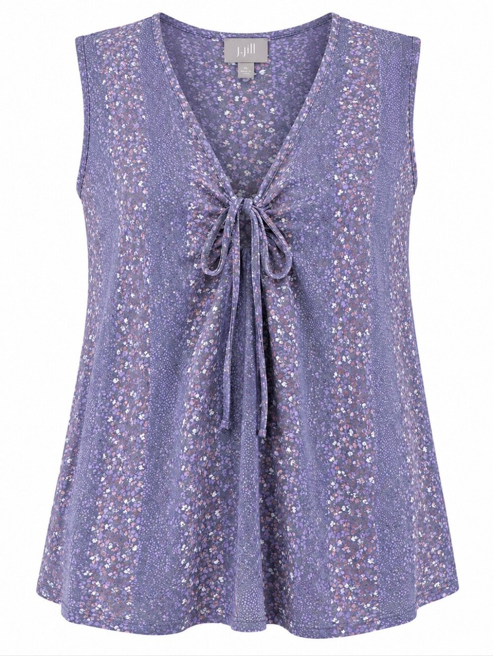 J.‎ JILL | Blue Ditsy Floral 100% Silk Tie Front V-Neck Tank Top | XL
